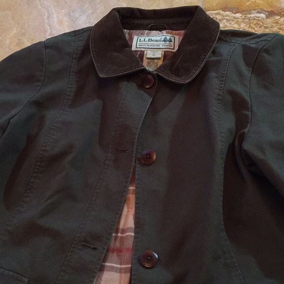 L.L. Bean army green100%cotton brown corduroy trim - Picture 3 of 8